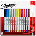 PERMANENT MARKERS, SHARPIE, ULTRA FINE TIP, ASSORTED COLORS, 12/CT THUMBNAIL